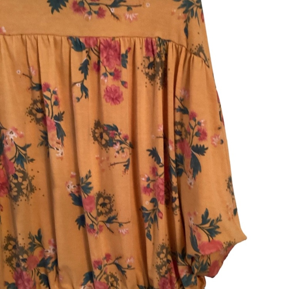 Time and Tru Orange Floral Relaxed Blouse L Large 12-14 Elastic waist bat sleeve - Picture 4 of 5